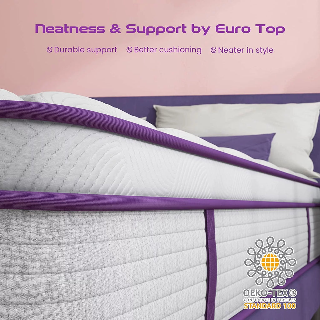 Queen Size Hybrid Mattress, 10 Inch Memory Foam Euro Top, Medium Firm D712