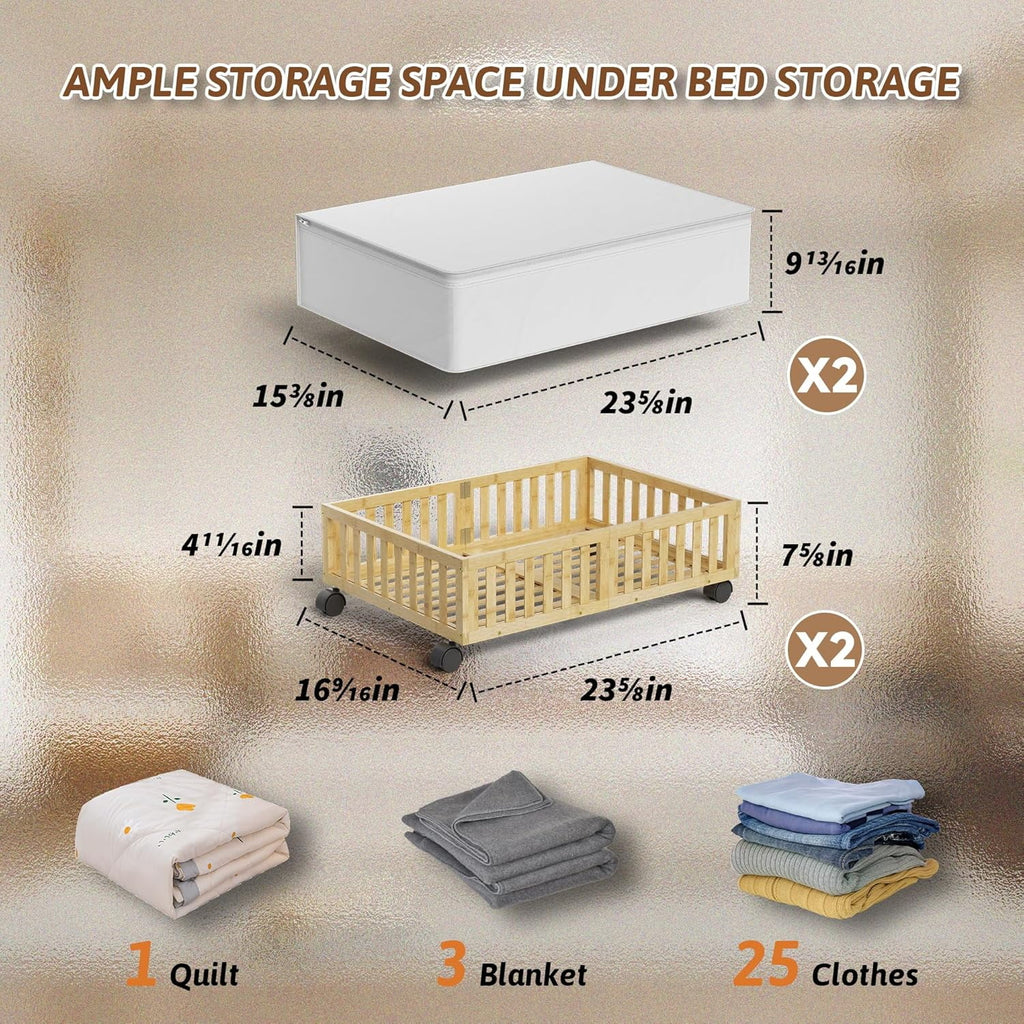 Under Bed Storage Containers with Wheels, 2 Pack, White R6709