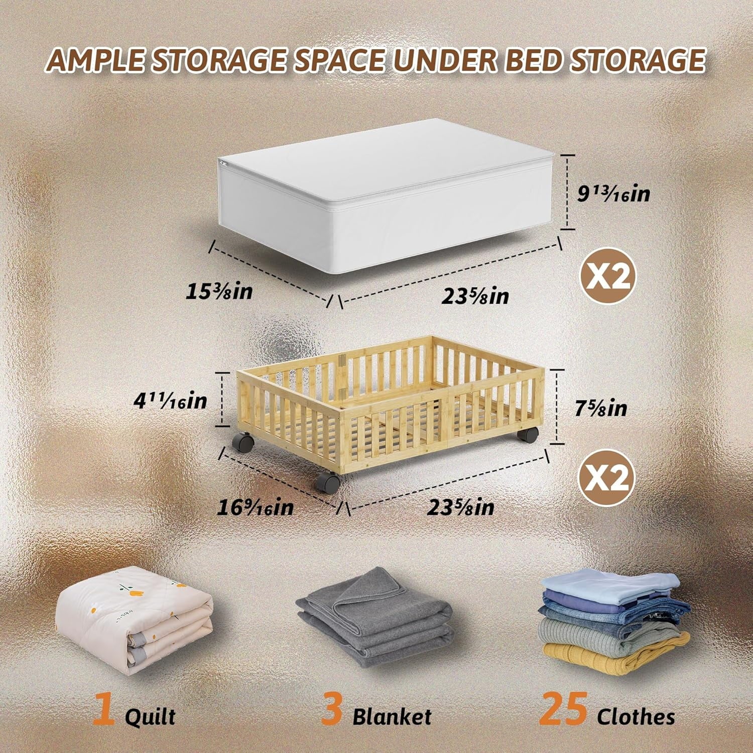 Under Bed Storage Containers with Wheels, 2 Pack, White R6709