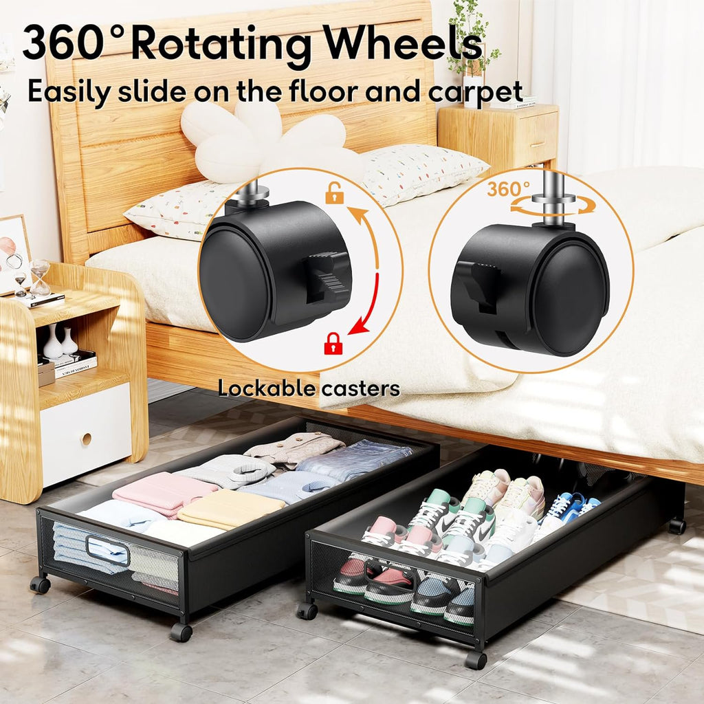 Under Bed Storage Containers with Wheels 2 Pack with Lid D932