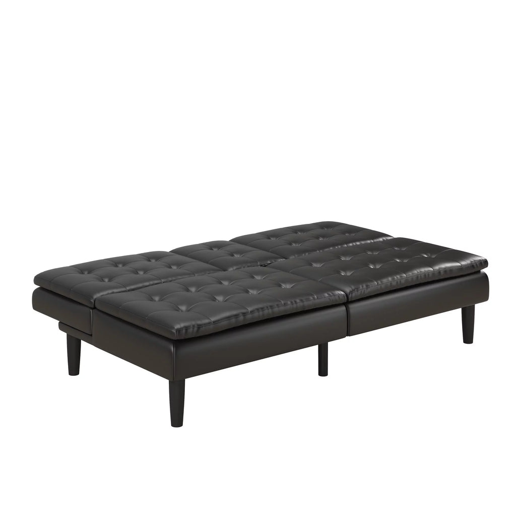 Memory Foam Futon with Cupholder and USB, Black Faux Leather P11538