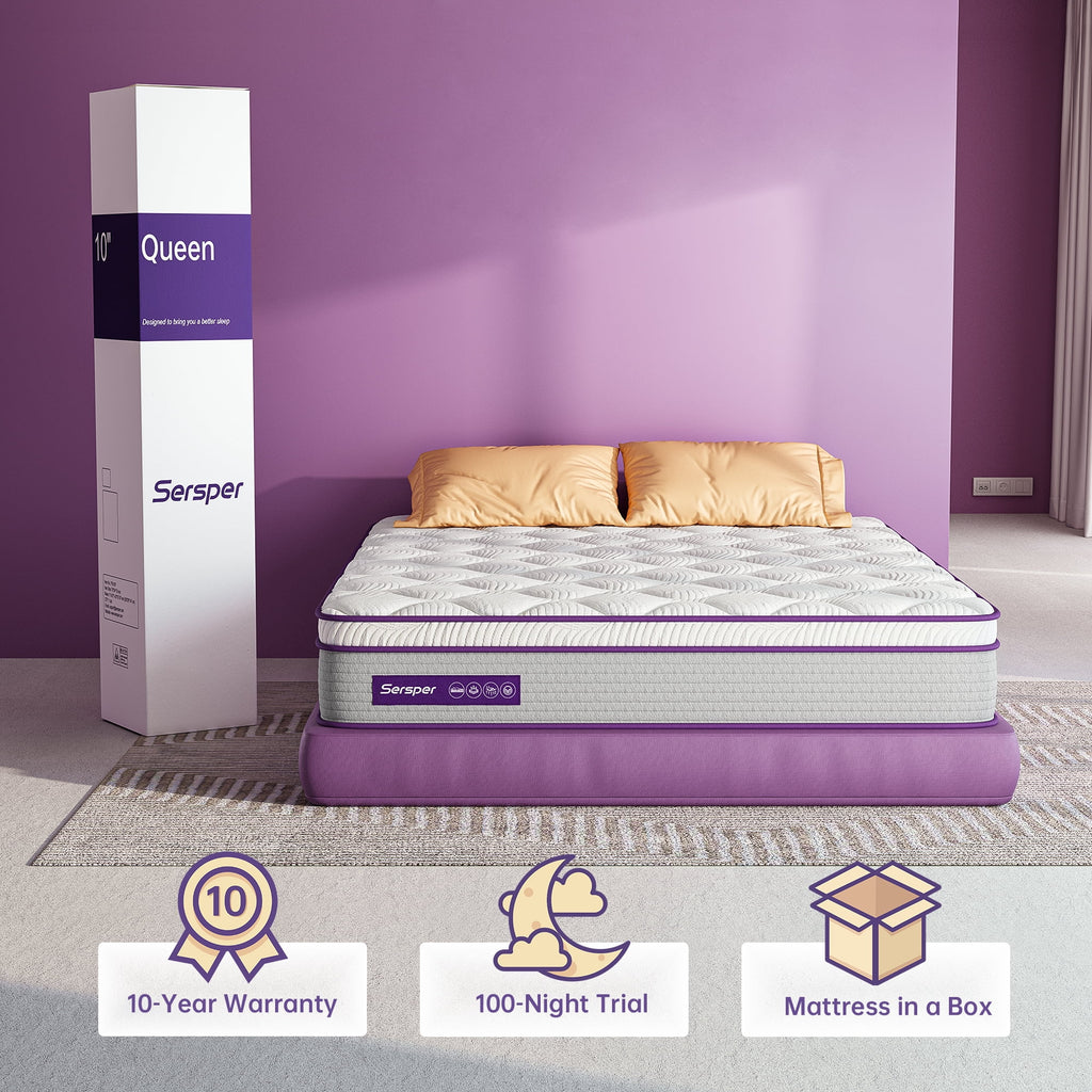 Queen Size Hybrid Mattress, 10 Inch Memory Foam Euro Top, Medium Firm D712