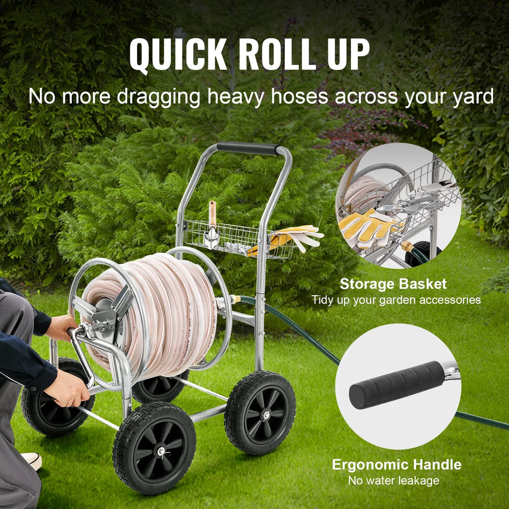 Hose Reel Cart with Wheels, Metal, Holds 250 ft of 5/8" Hose P9804