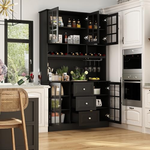 Modern Kitchen Pantry with Glass Doors and Adjustable Shelves Y512121