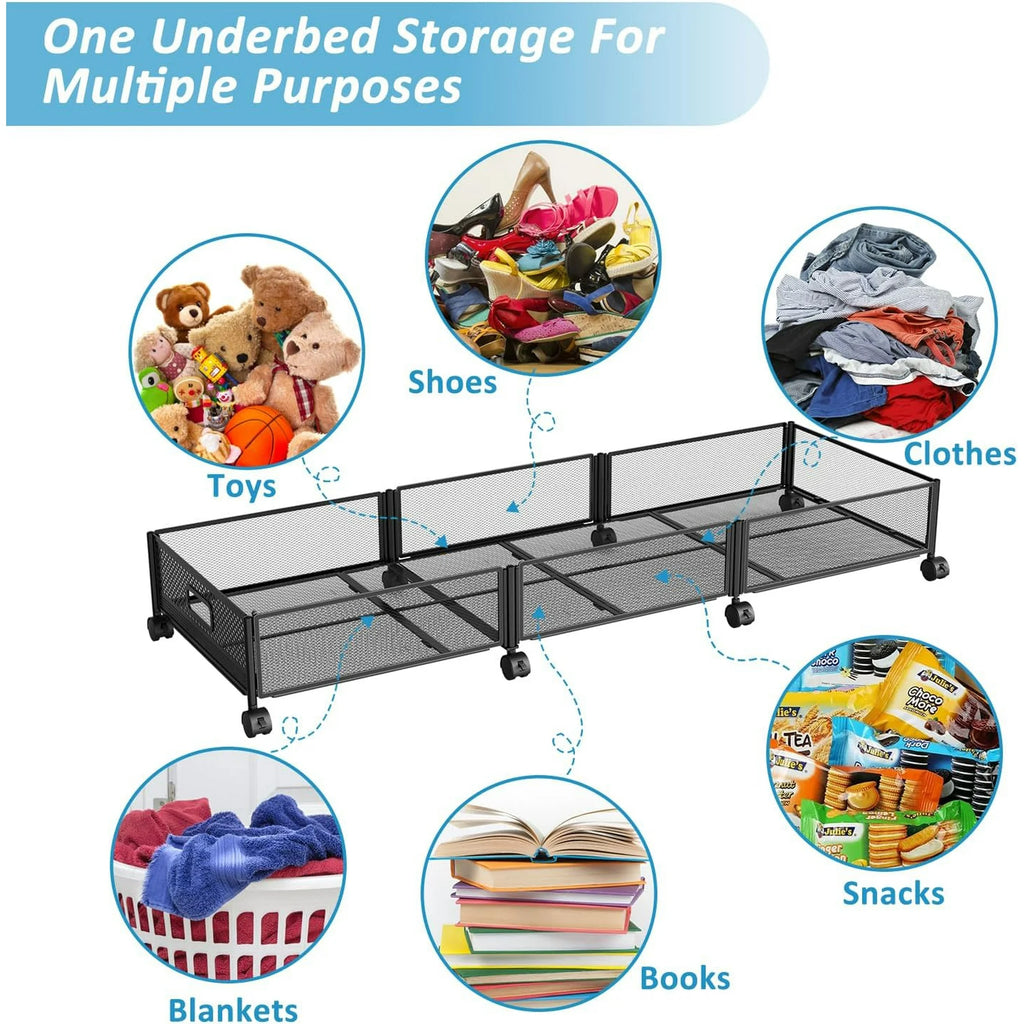 Under Bed Storage on Wheels, Large Capacity Rolling Containers, Foldable Drawers V2641