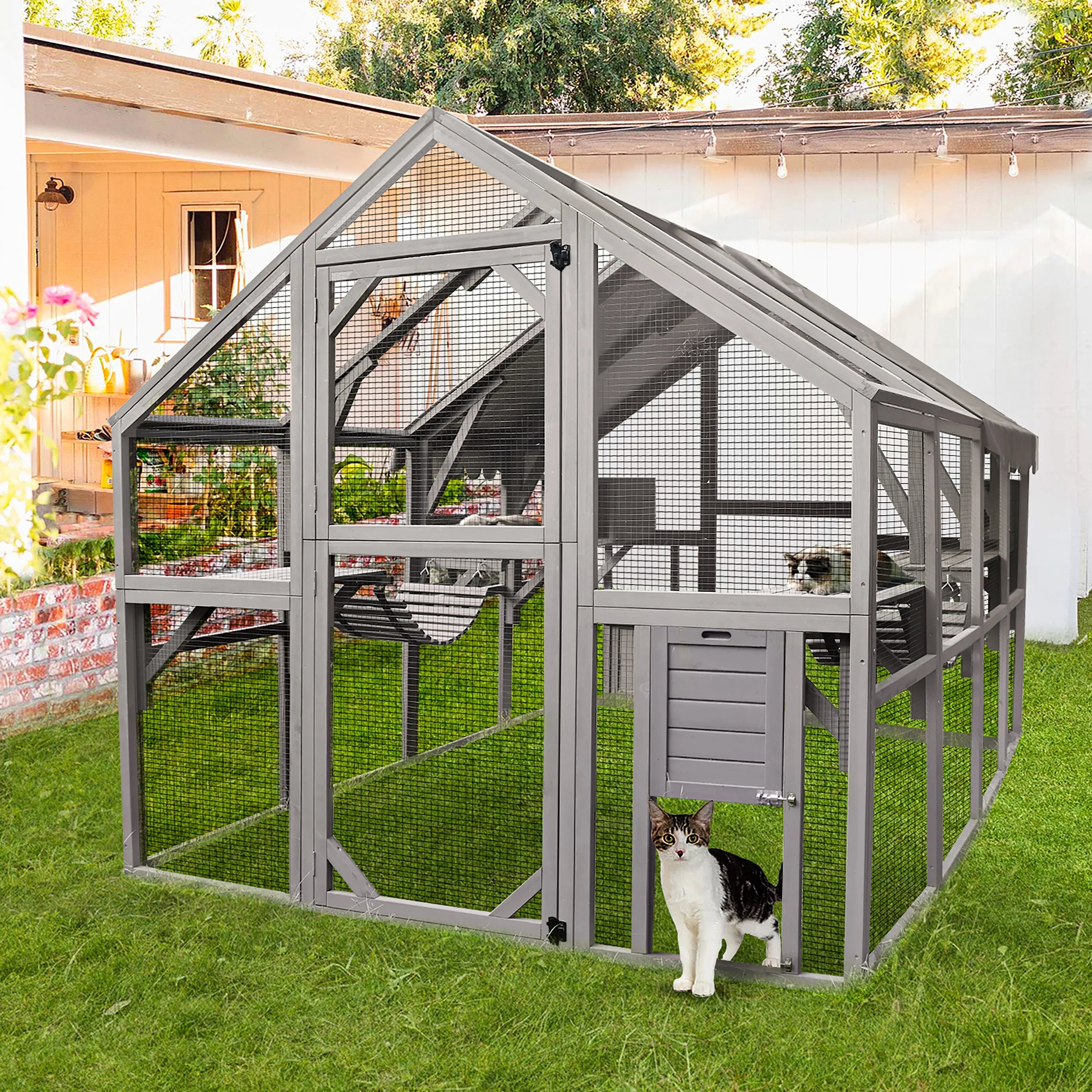 Outdoor Walk-in Catio Enclosure with Bridges and Platforms Y970