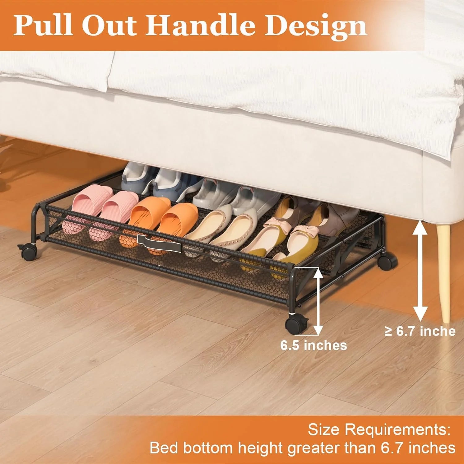 Under Bed Shoes Storage Containers with Wheels, Breathable Mesh K6508