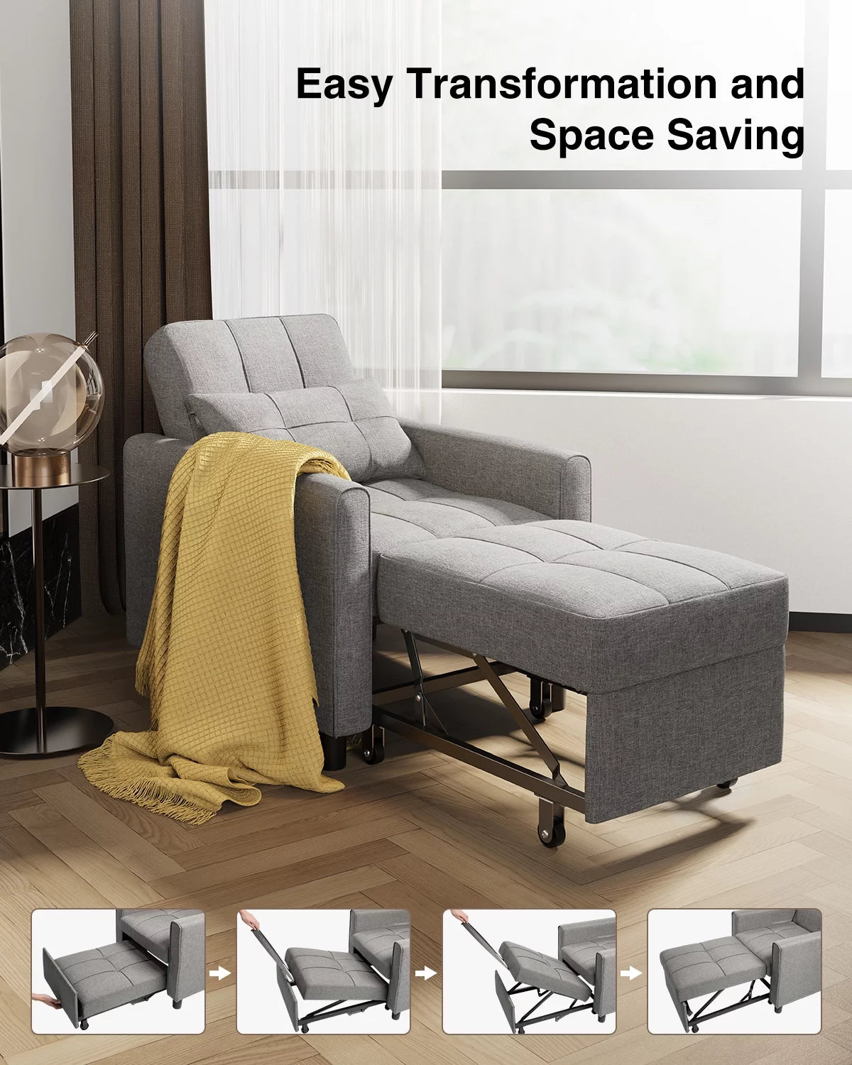 Convertible Chair Single Bed, Grey R92719