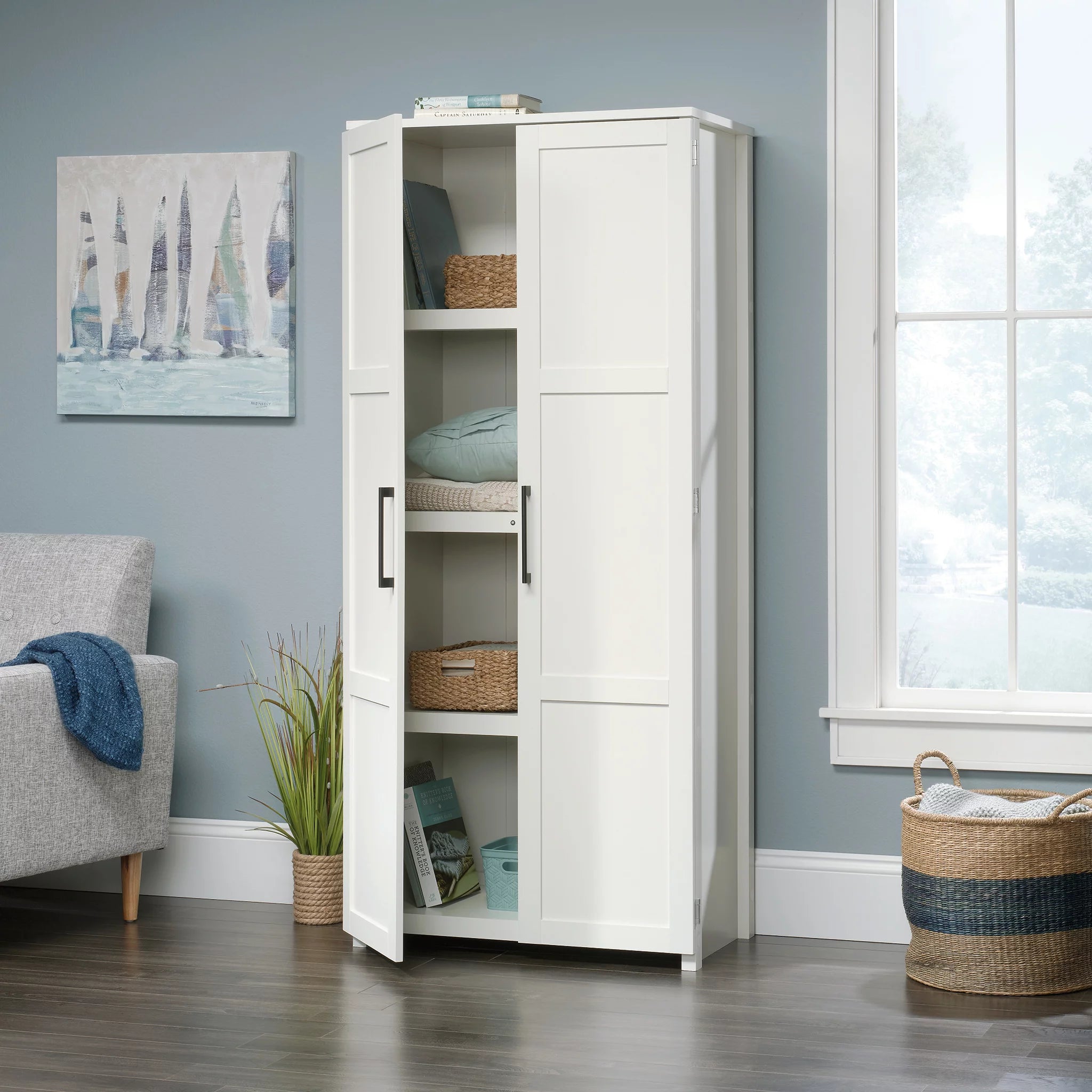 Wood Storage Cabinet, White Finish L333