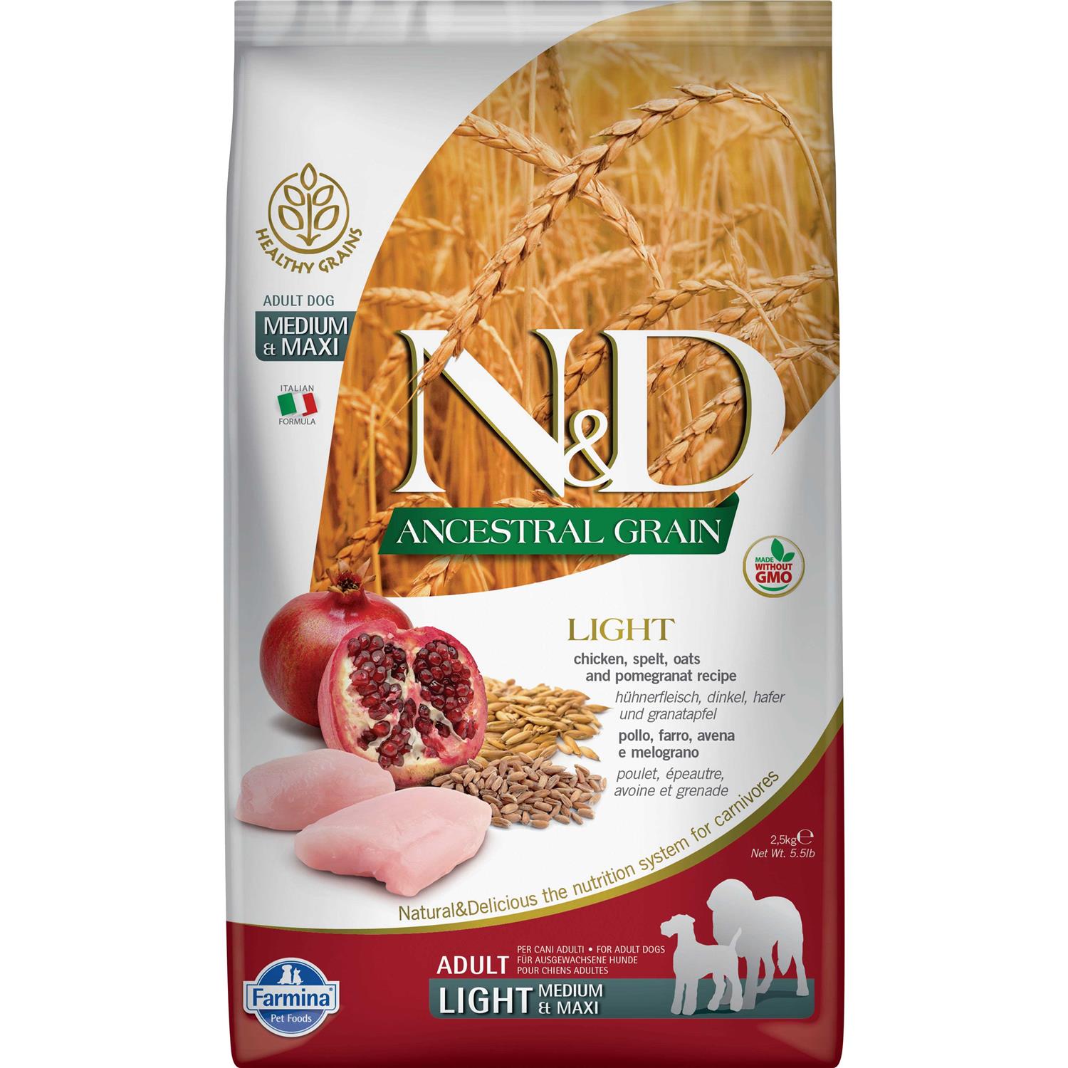 Farmina N&amp;D Ancestral Grain Chicken &amp; Pomegranate Light Medium &amp; Maxi Dry Dog Food - Pet Supplies online store