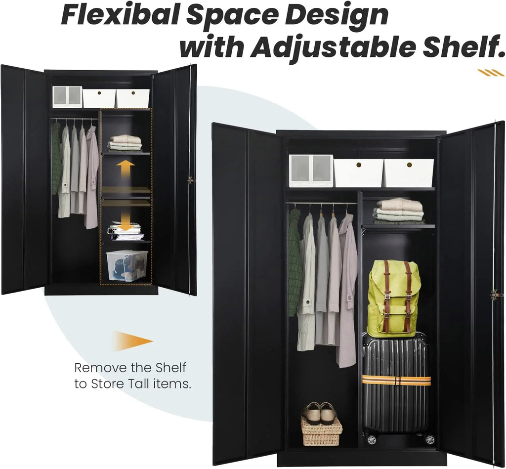 Metal Cabinet Wardrobe with Locking Door and Shelves V448
