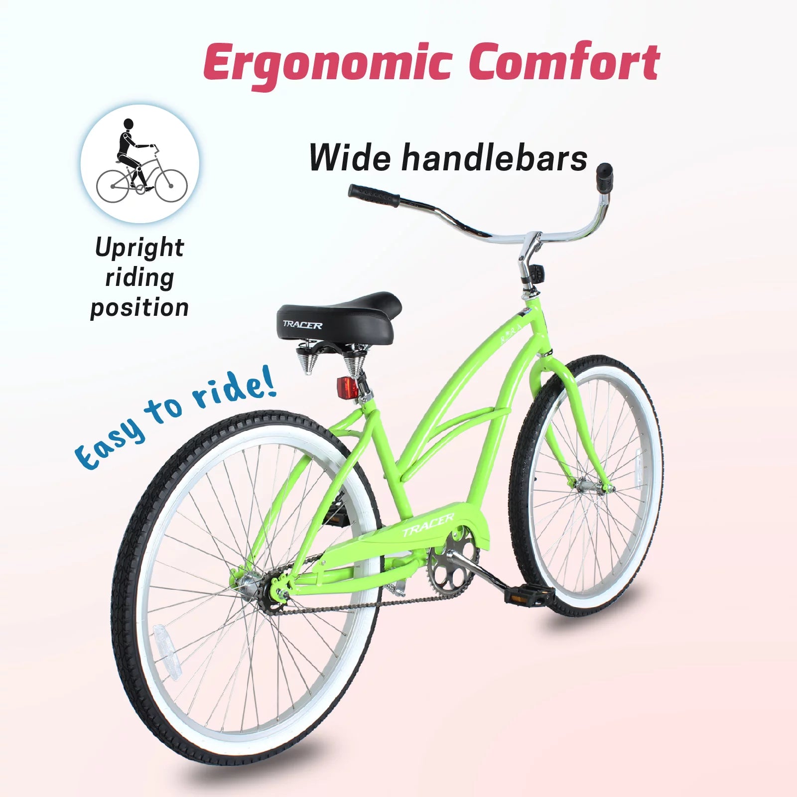 26 Inch Beach Cruiser Bike for Adult, Steel Frame, Coaster Brake B355632