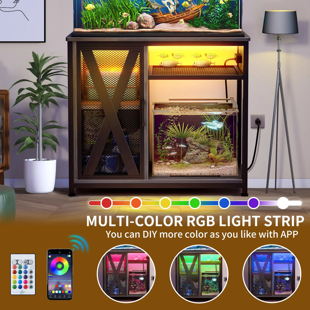 Metal Aquarium Stand with Power Outlets and LED Light for 40-50 Gallon Tank Y39338