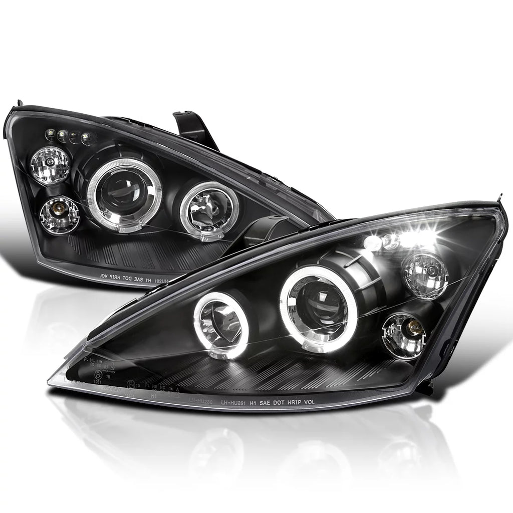 Spec-D Tuning Halo LED Projector Headlights Black Compatible with 2000-2004 Ford Focus, Left + Right Pair Headlamps Assembly