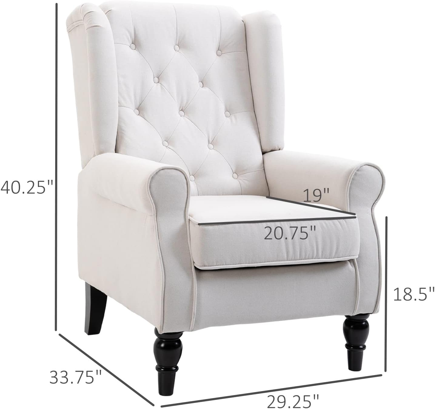 Button-Tufted Accent Chair with High Wingback, Set of 2, Cream White T737