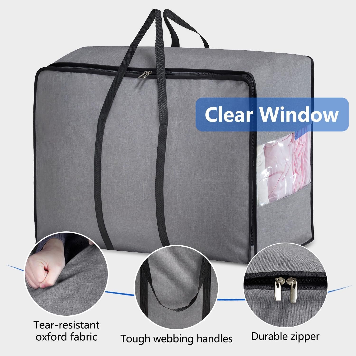 Storage Bag for Bedding, Blankets and Clothes, Foldable Organizer, Grey G88134