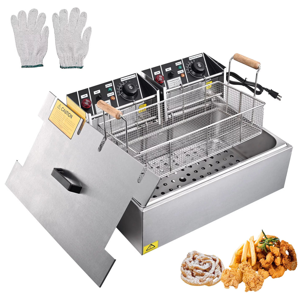 Wechef 5000W 20L Electric Deep Fryer Stainless Steel Single Large Tank Basket Lid Countertop Commercial Restaurant