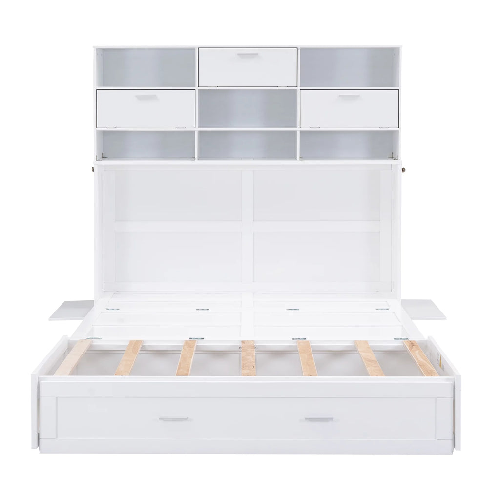 Queen Size Murphy Bed with Bookcase and Drawer, White F2789
