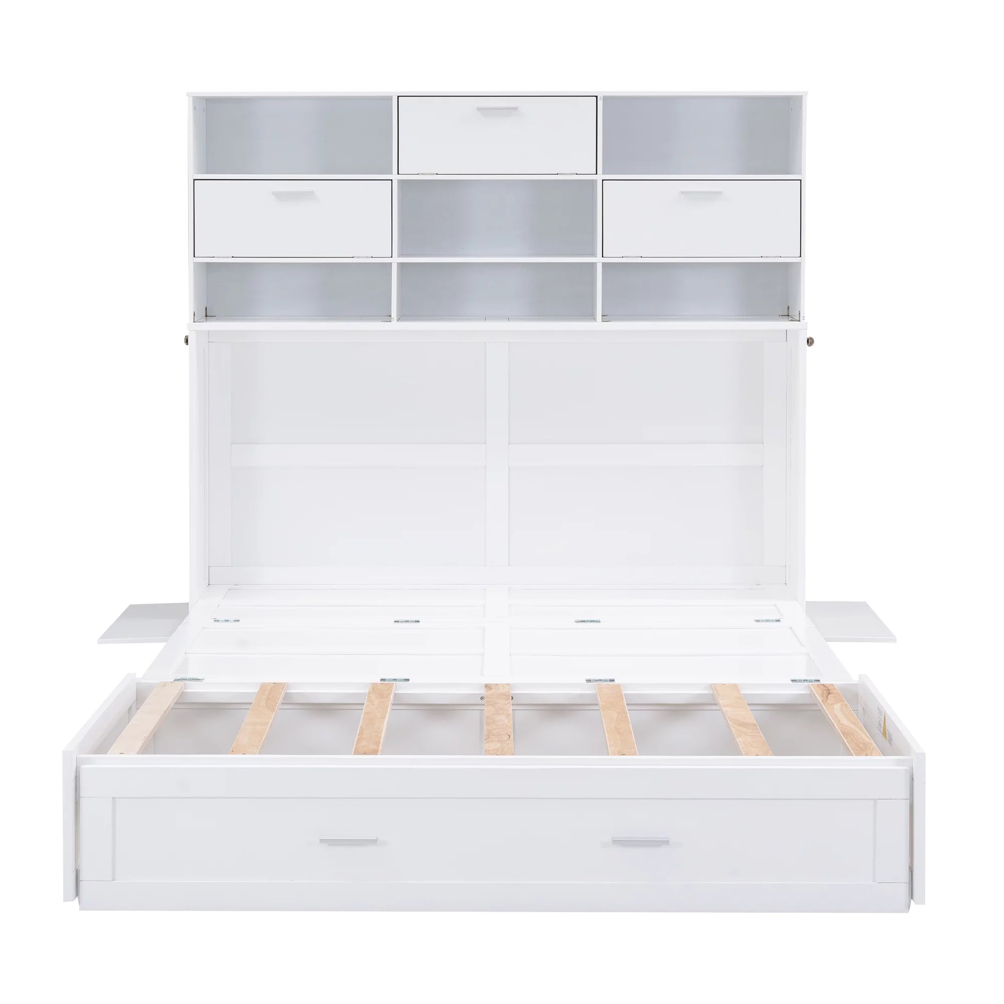 Queen Size Murphy Bed with Bookcase and Drawer, White F2789
