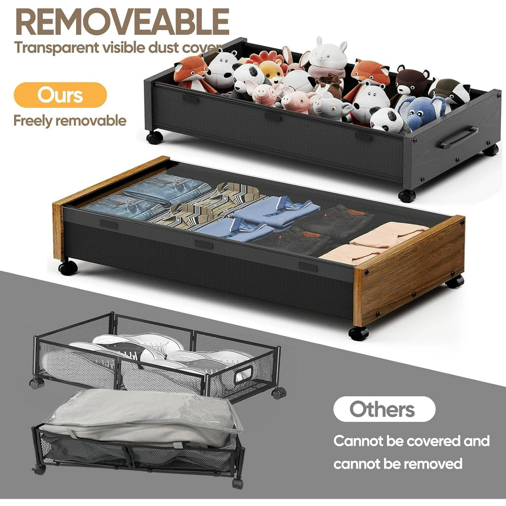 Under Bed Storage Bins with Wheels, 2 Pack, Removable Lid M4507