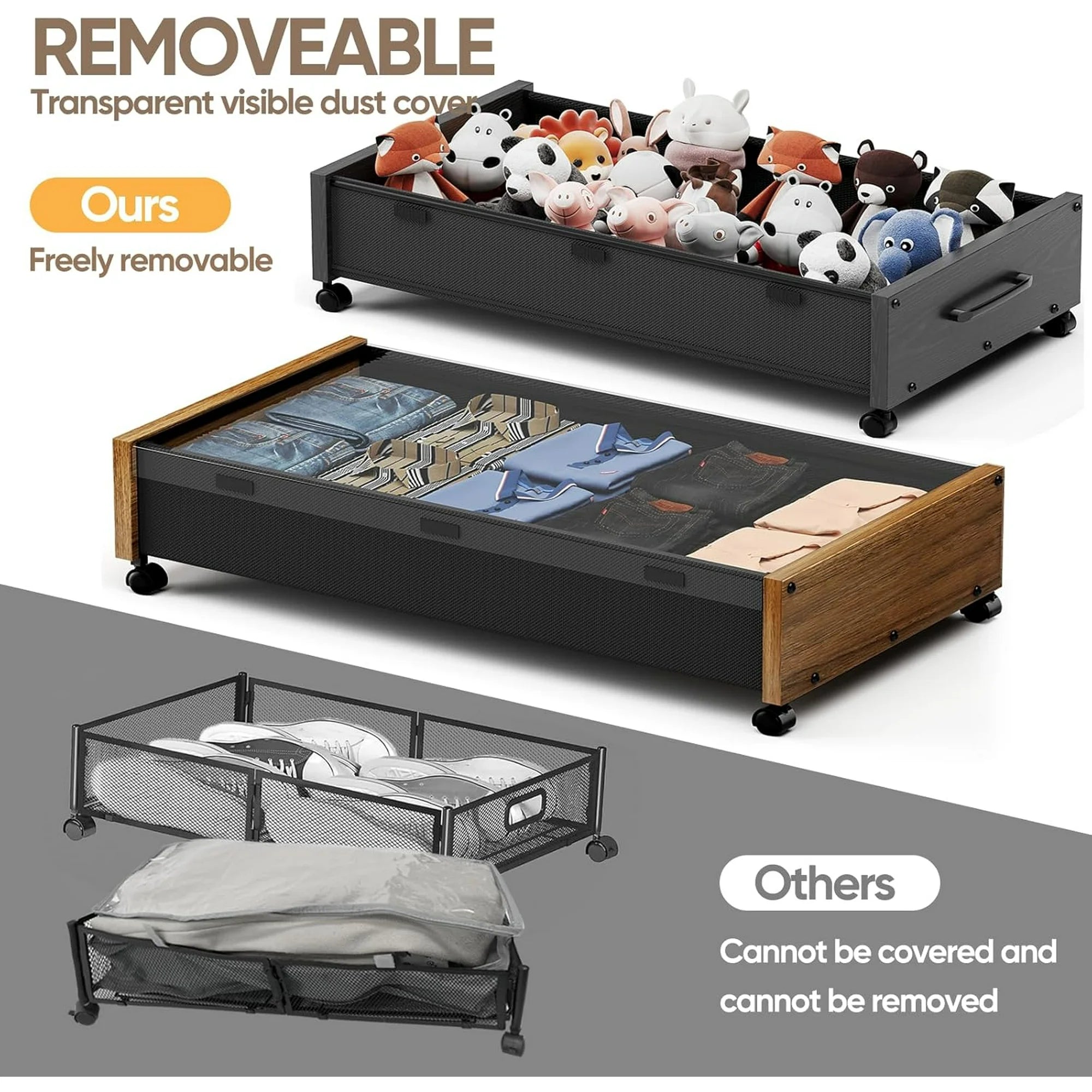 Under Bed Storage Bins with Wheels, 2 Pack, Removable Lid M4507