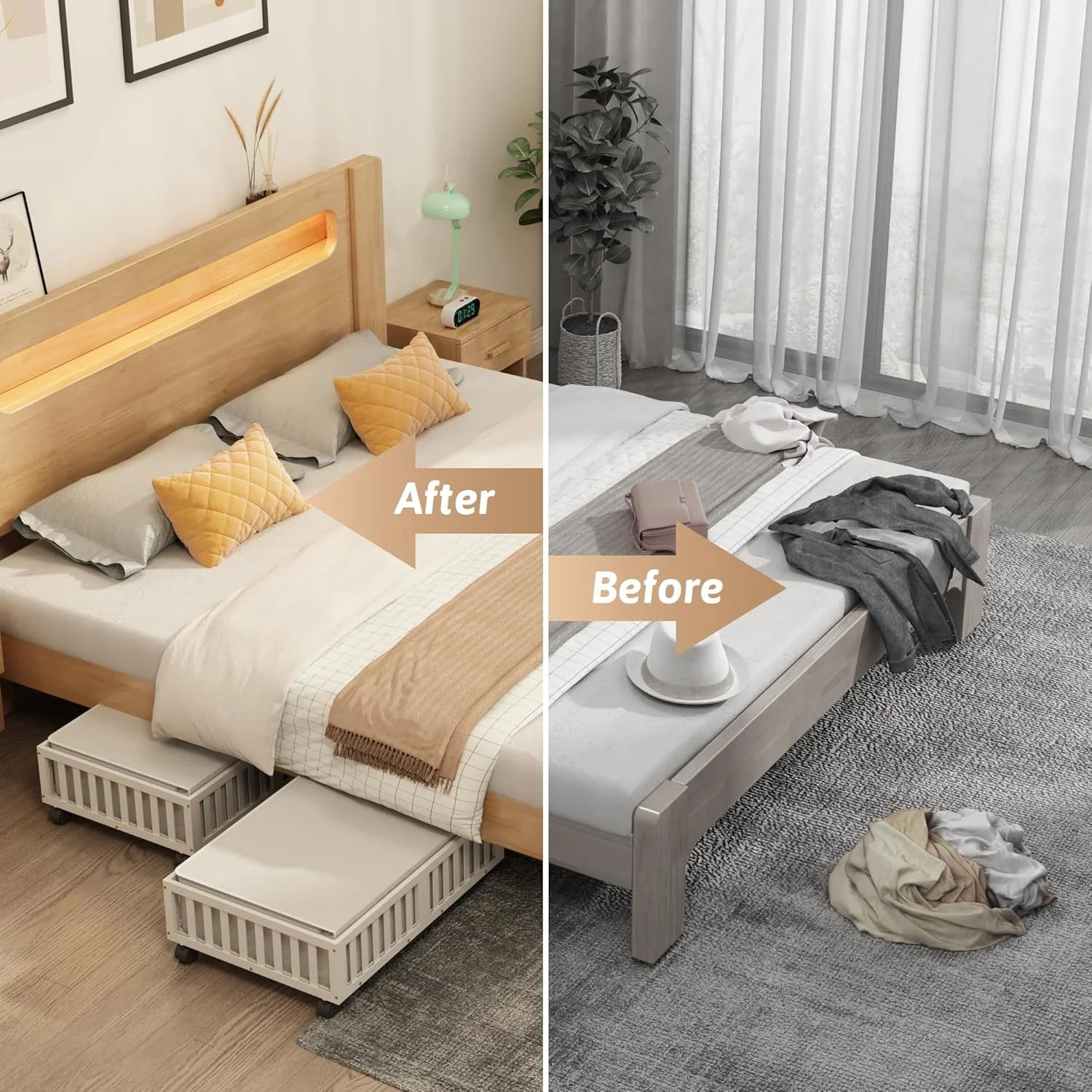 Under Bed Storage Containers with Wheels, 2 Pack, White R6709