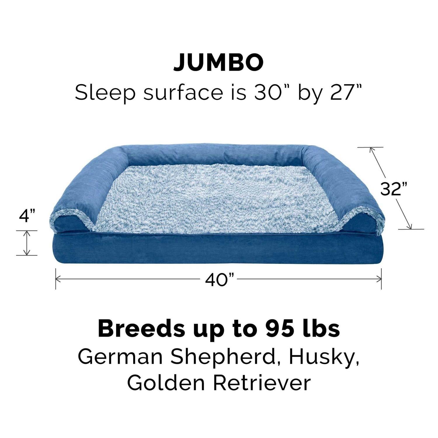 Orthopedic Sofa Dog Bed with Faux Fur Suede I89305