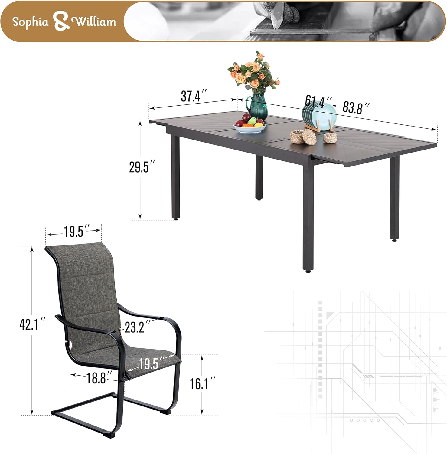 Patio Furniture Set Outdoor Dining Set 7 Pieces with High Back Chairs and Expandable Table F382