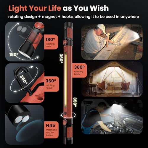 LED Magnetic Work Light 3000LM Rechargeable Cordless with Hooks Y81782