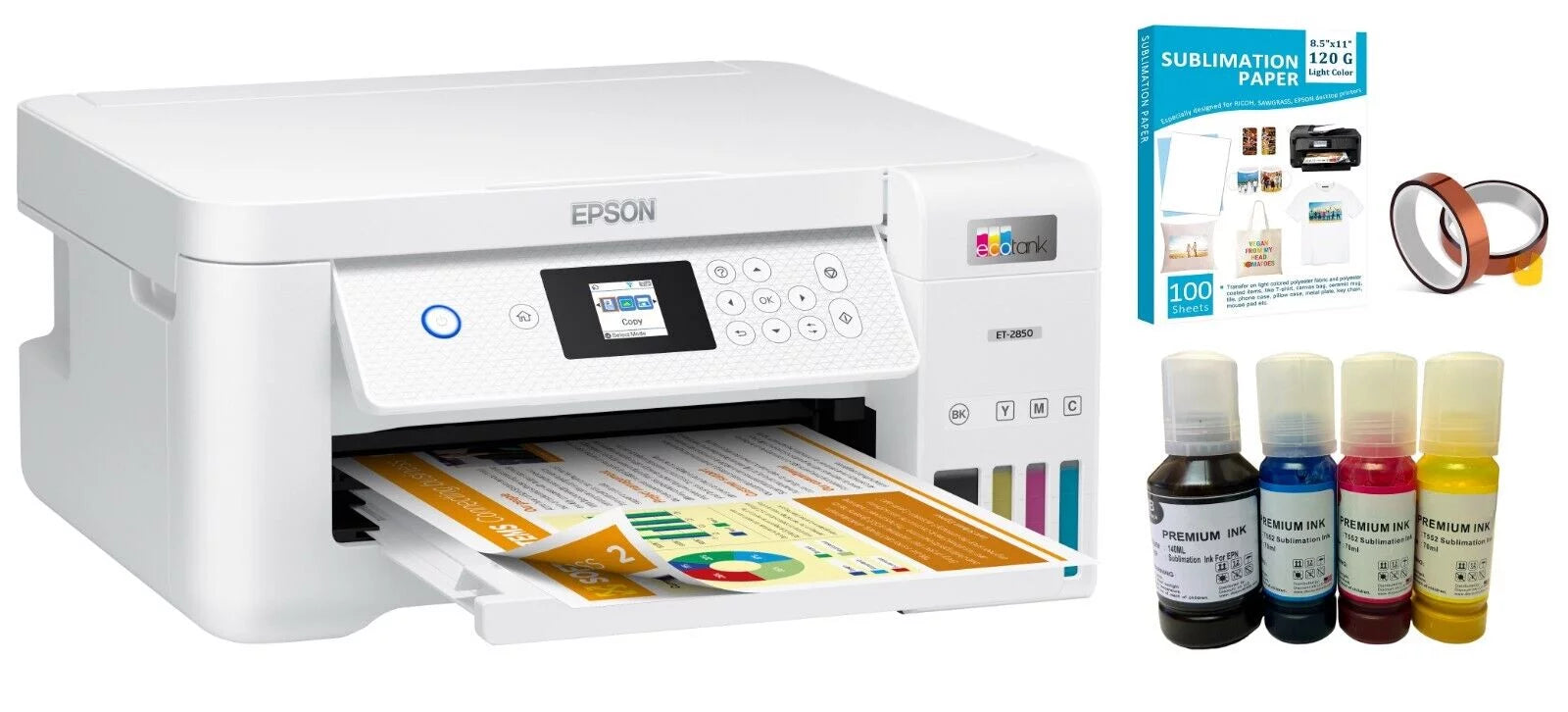 Sublimation Printer Ecotank Bundle With Sublimate Paper and Ink Bottles for Heat Transfer Heat Press