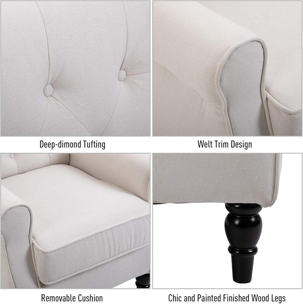 Button-Tufted Accent Chair with High Wingback, Set of 2, Cream White T737