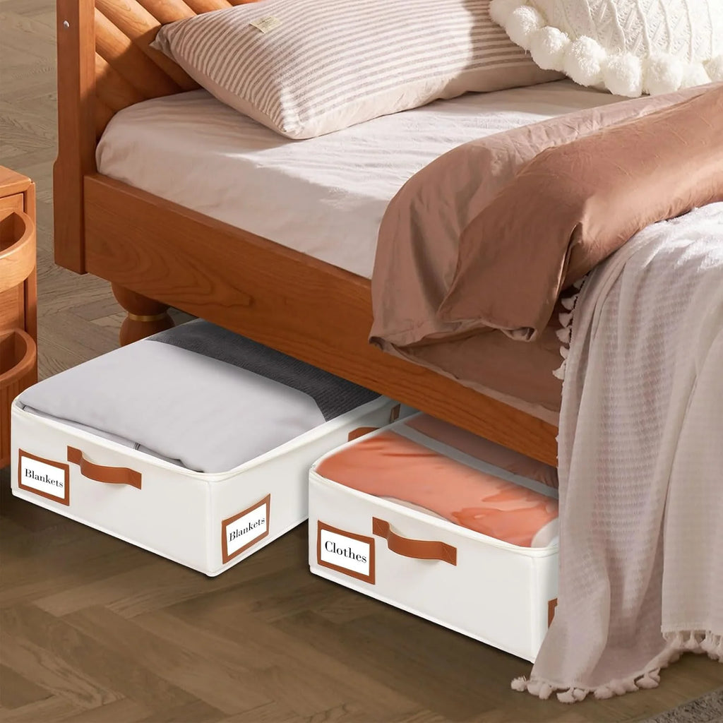 Under Bed Storage Box, Collapsible with Handles, Beige F51057