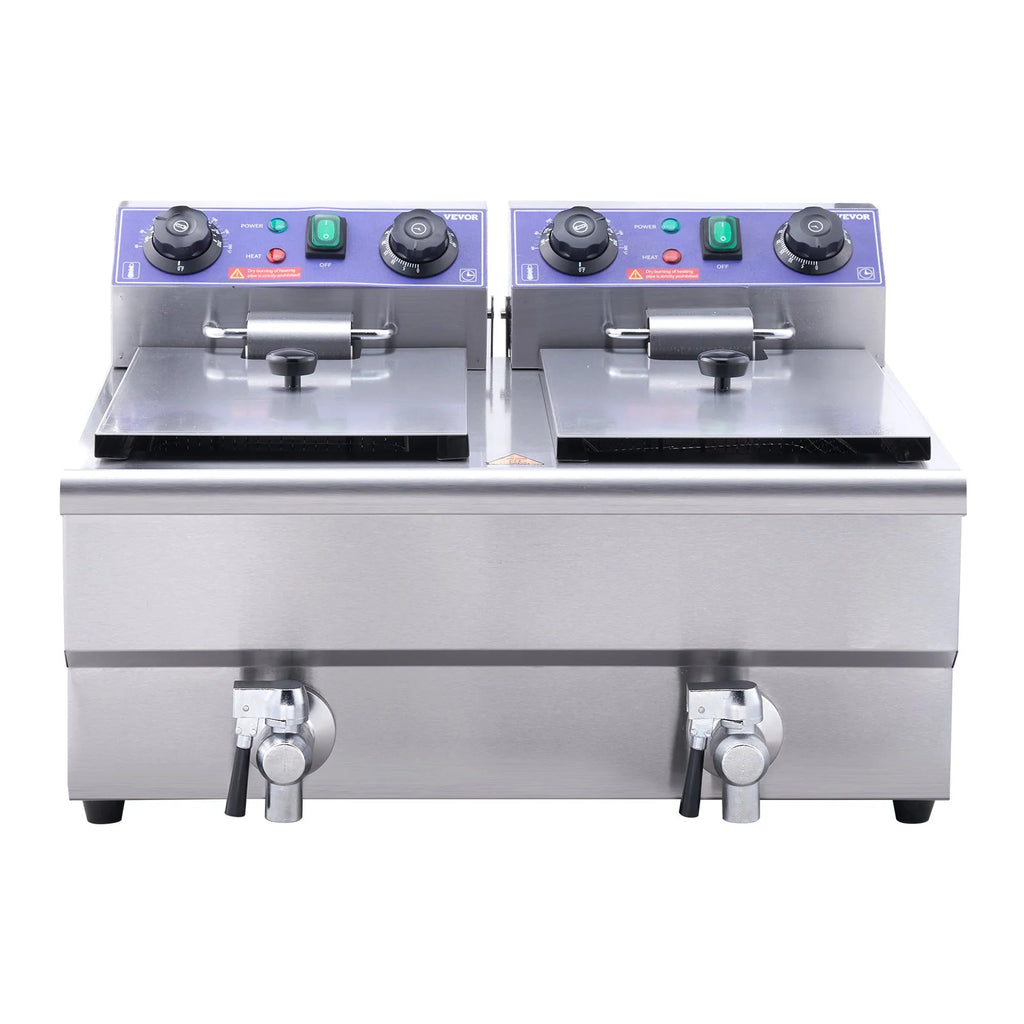 Commercial Electric Deep Fryer, Dual Tanks 3000W Countertop F7184