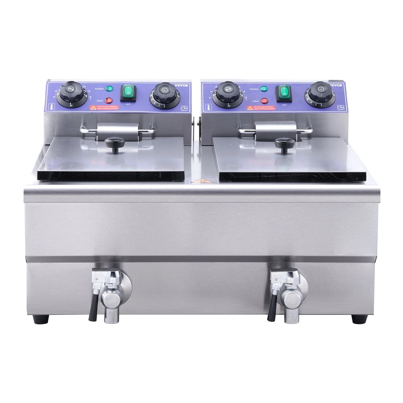 Commercial Electric Deep Fryer, Dual Tanks 3000W Countertop F7184