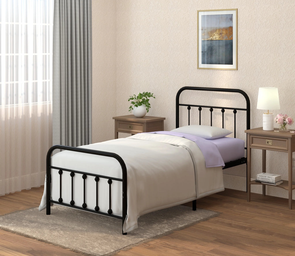 Vintage Twin Metal Bed Frame with Headboard and Footboard O168