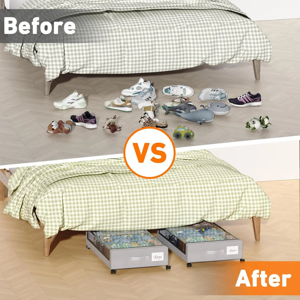 Under Bed Storage Containers with Wheels and Clear Lids, 60L, Gray J9914