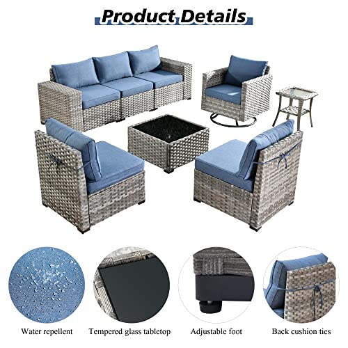 Outdoor Patio Sectional Sofa Set with Swivel Rocking Chair, 8 Piece Wicker Couch D37419