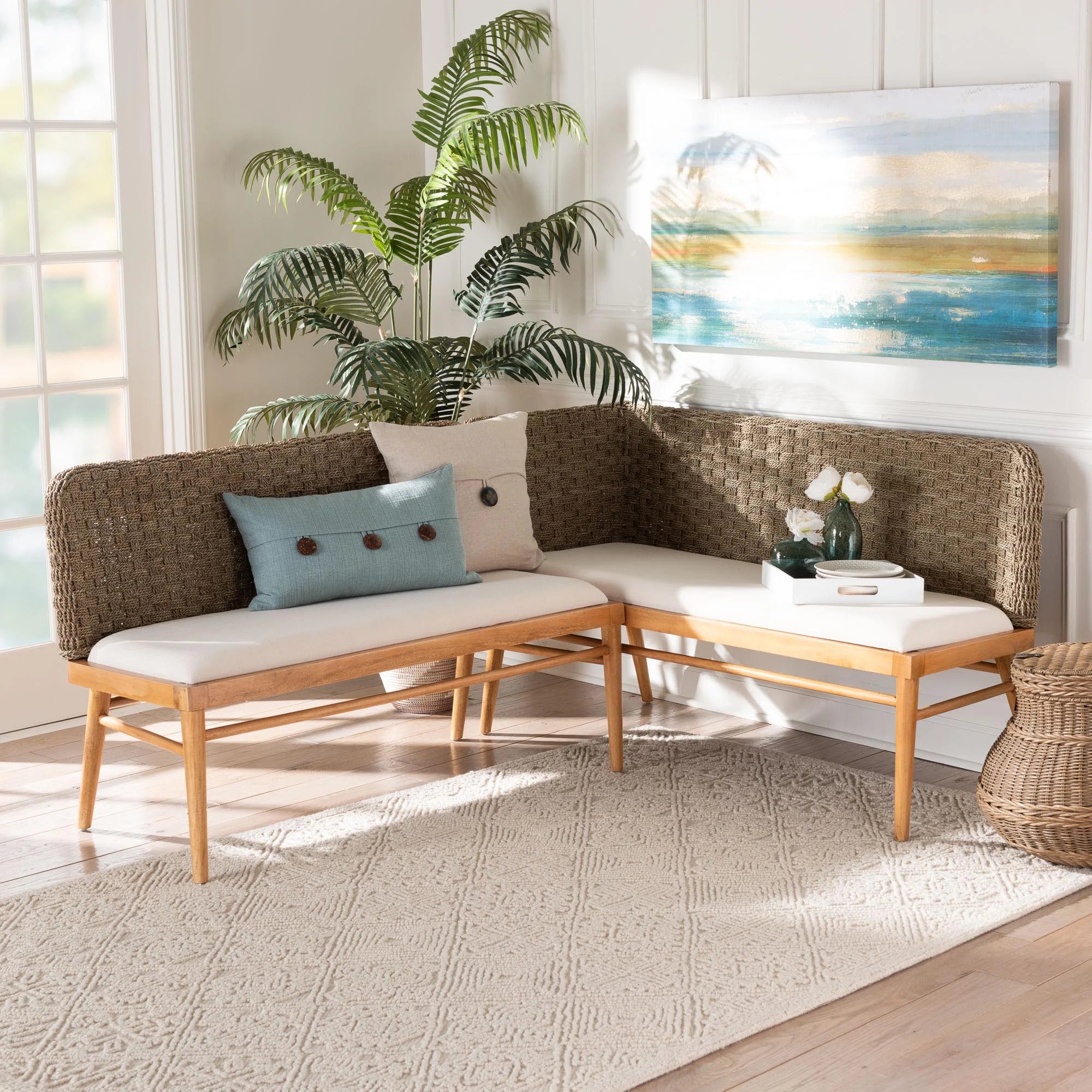 Baxton Studio Denver Boho Dining Nook Banquette set, 2-Piece, Brown