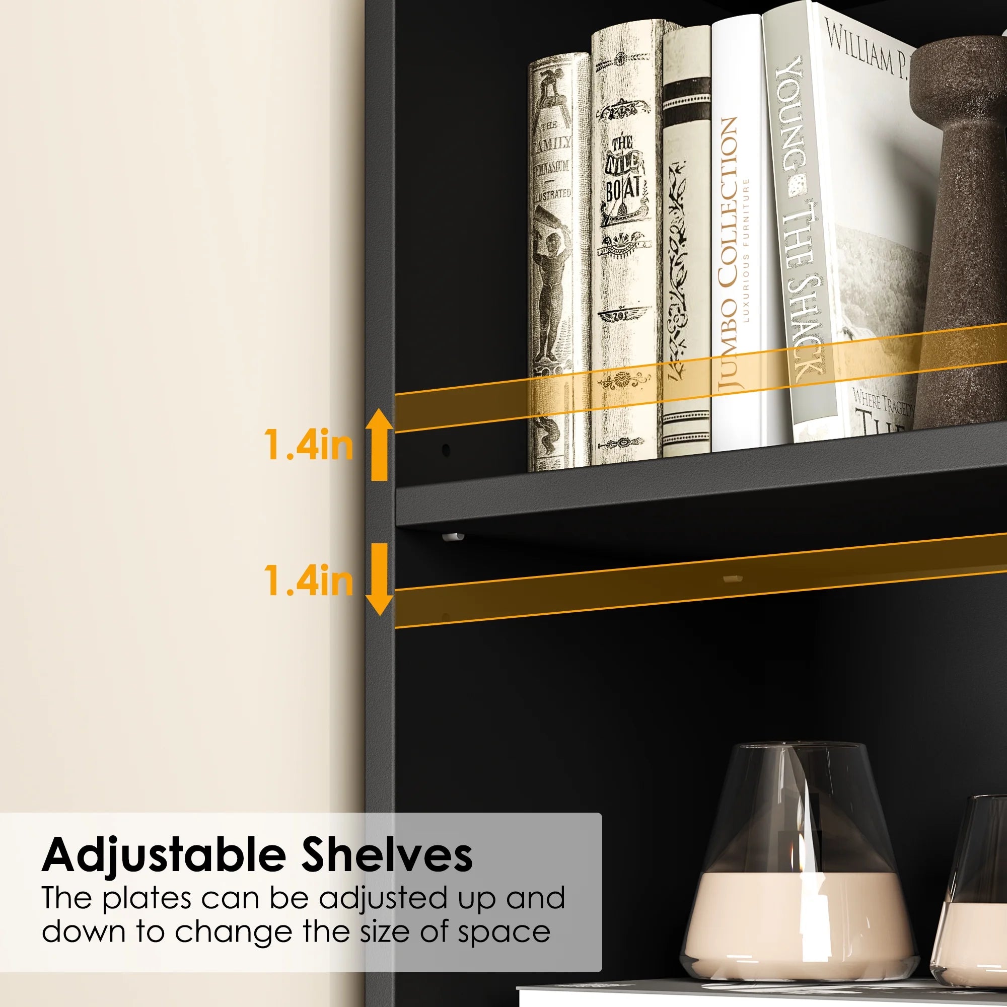 21-Cube Bookcase with Adjustable Shelves, Triple Width Storage Rack, Black I4384