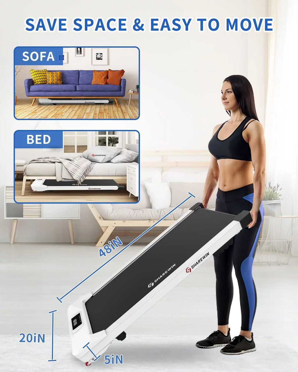 Under Desk Treadmill Walking Pad with Remote Control and LED Display A42935