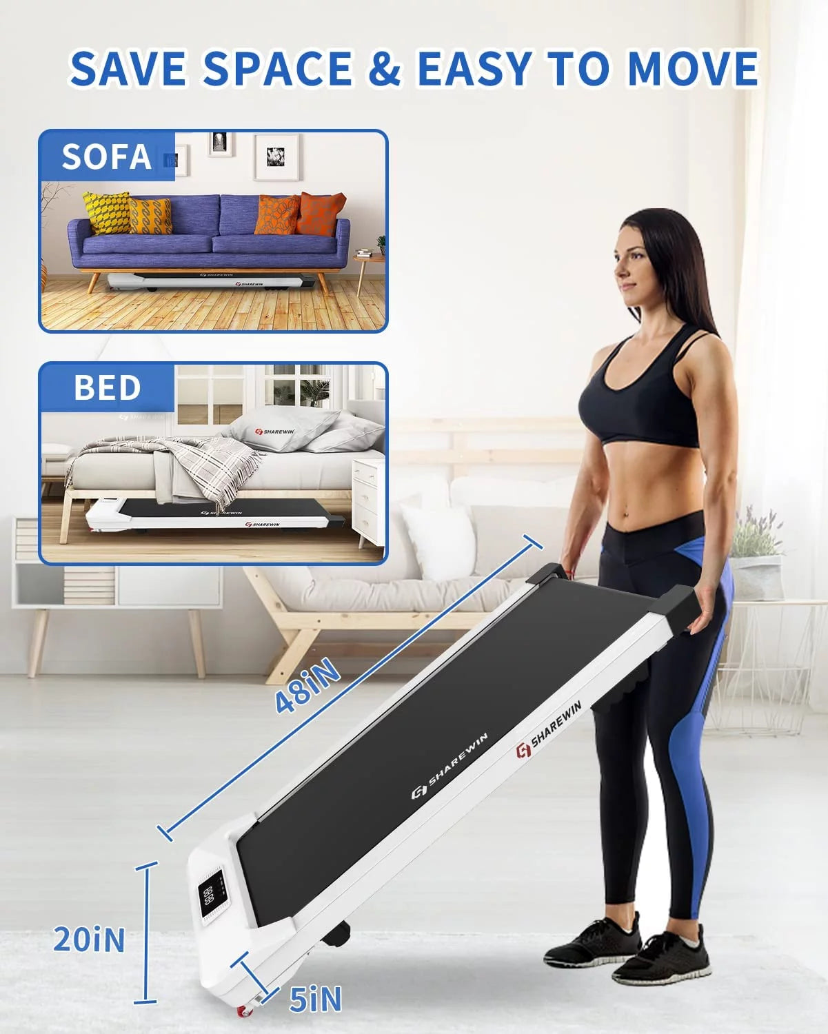 Under Desk Treadmill Walking Pad with Remote Control and LED Display A42935