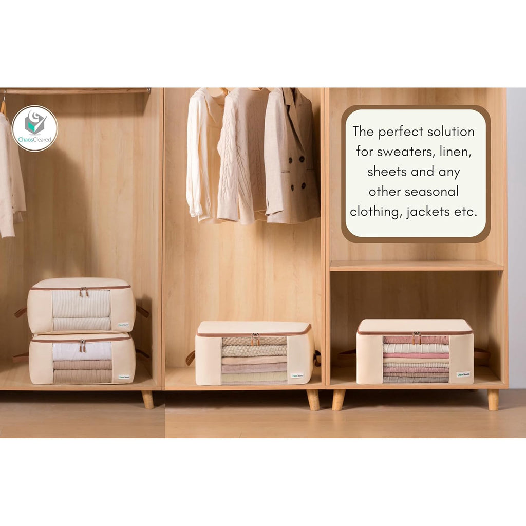 Canvas Clothing Storage 2 Bags Clothes Organizer with Zip Window X25787