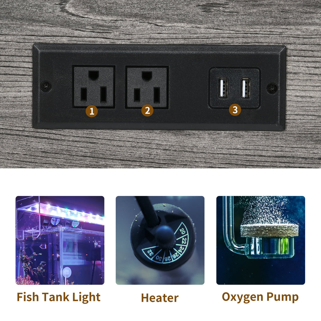 Metal Aquarium Stand with Power Outlets and LED Light for 40-50 Gallon Tank Y39338