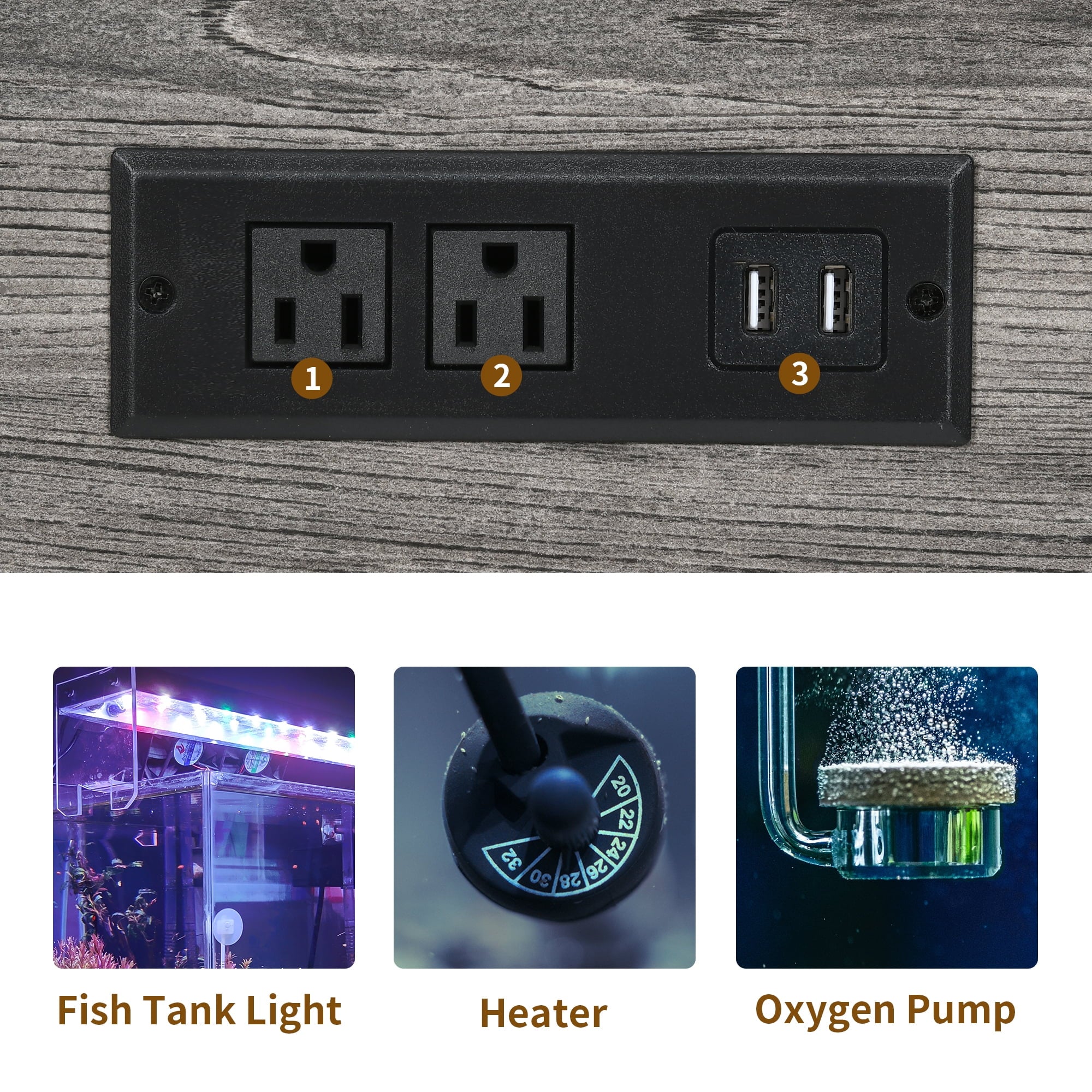 Metal Aquarium Stand with Power Outlets and LED Light for 40-50 Gallon Tank Y39338