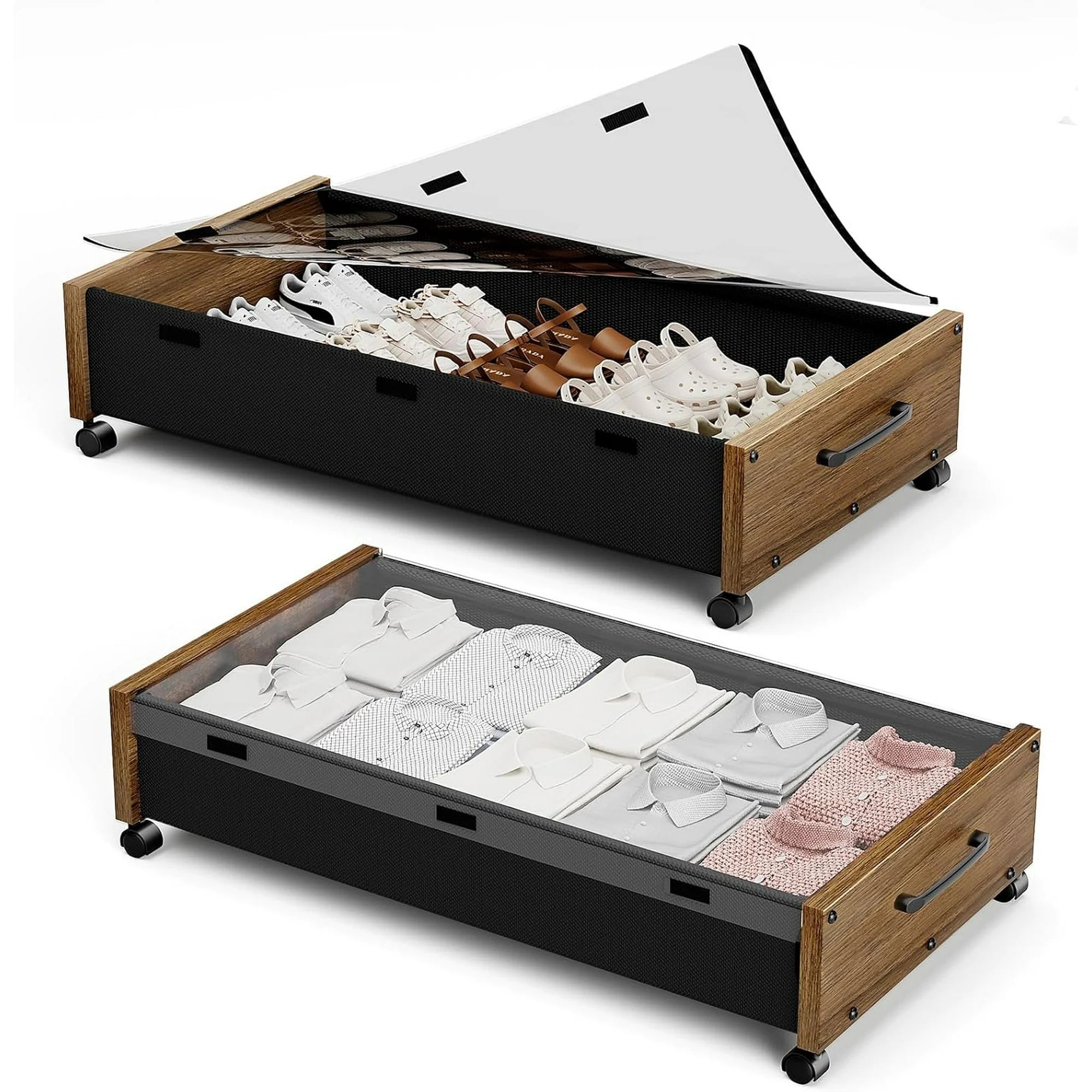 Under Bed Storage Bins with Wheels, 2 Pack, Removable Lid M4507
