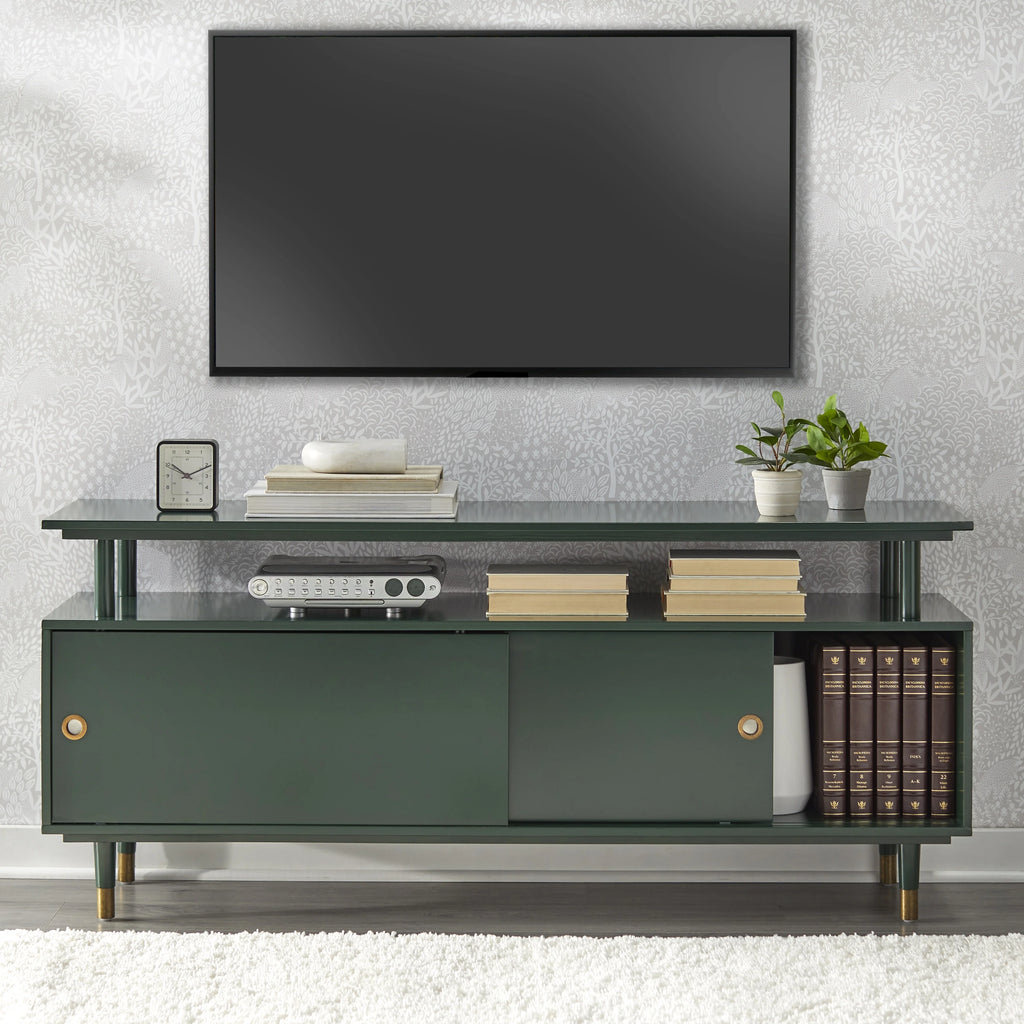 Mid-Century Modern Wood TV Stand Green O5349