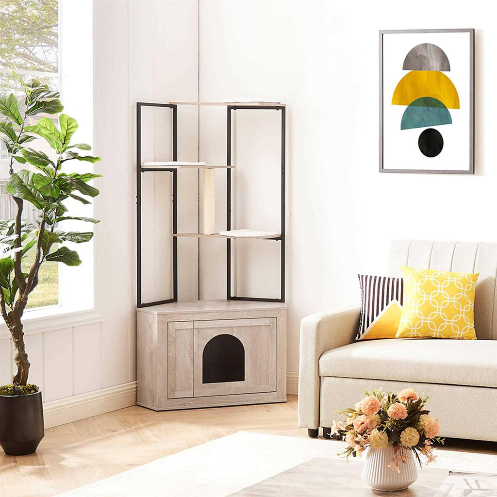 Corner Box Enclosure with Cat Tree Tower Cat Litter W50346