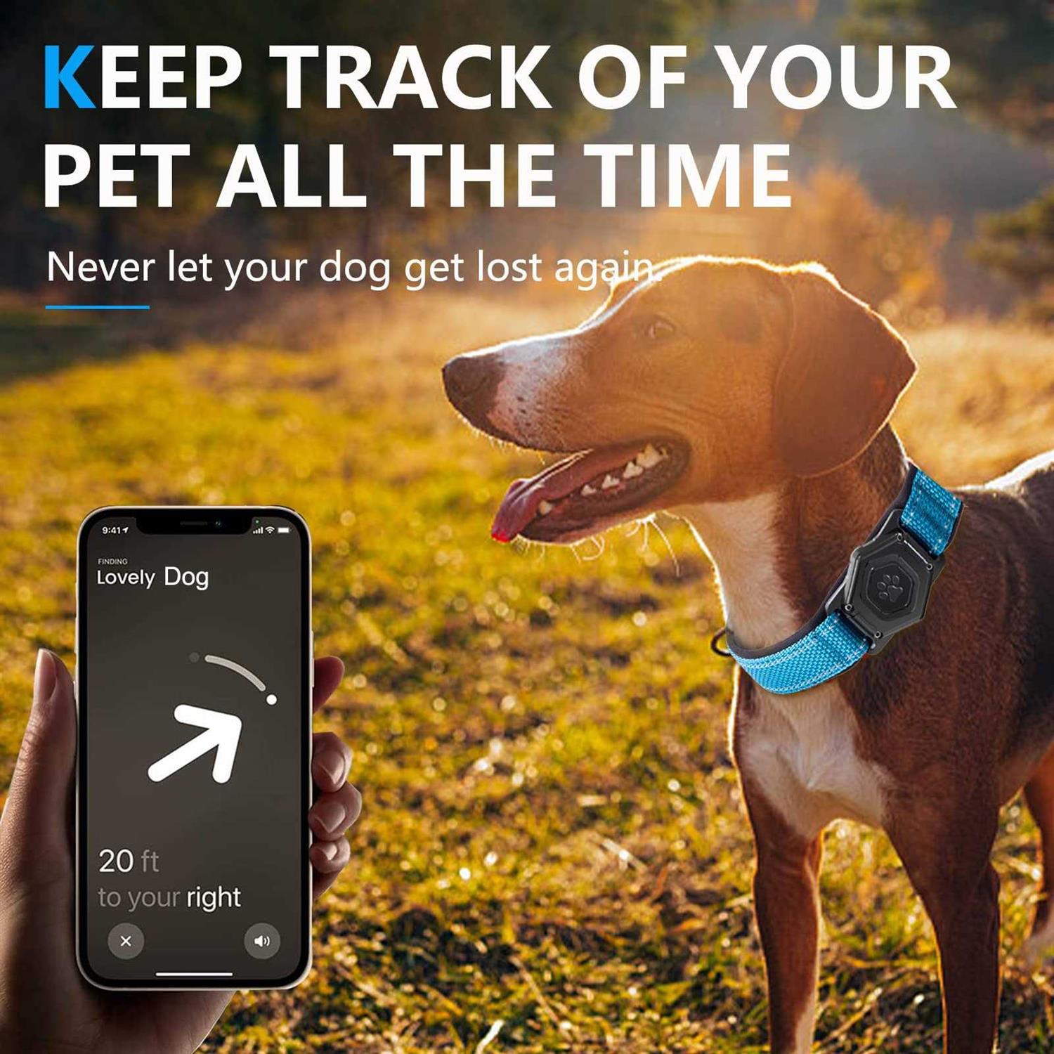 Waterproof GPS Tracking Dog Collar with Reflective Strip, Adjustable Soft Pet Collar U582918