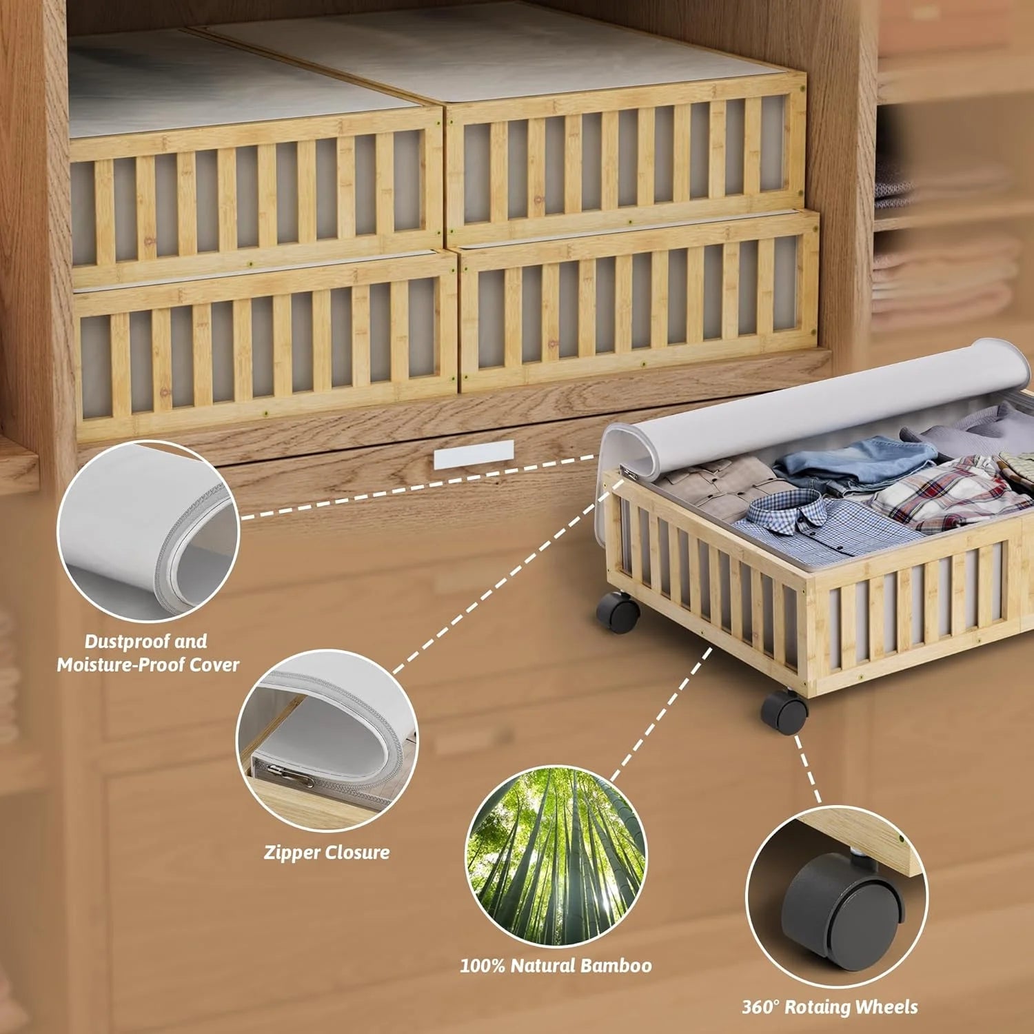 Under Bed Storage Containers with Wheels, 2 Pack, White R6709