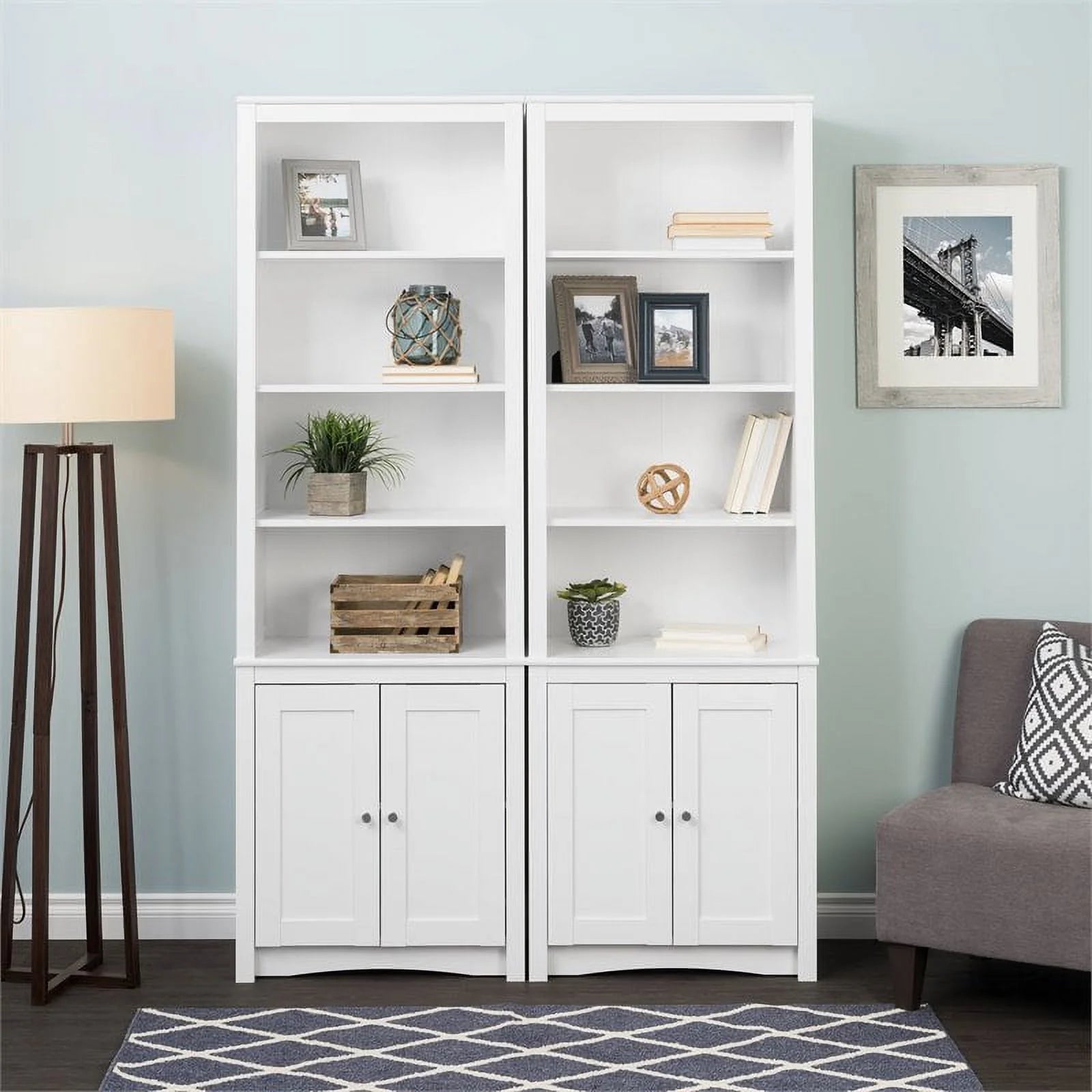 Tall 6 Shelf Bookcase with 2 Shaker Doors V882